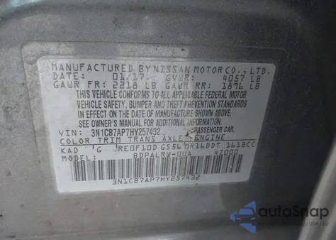 2017 Nissan Sentra Sr Turbo из США, поврежденный, VIN 3N1CB7AP7HY257432